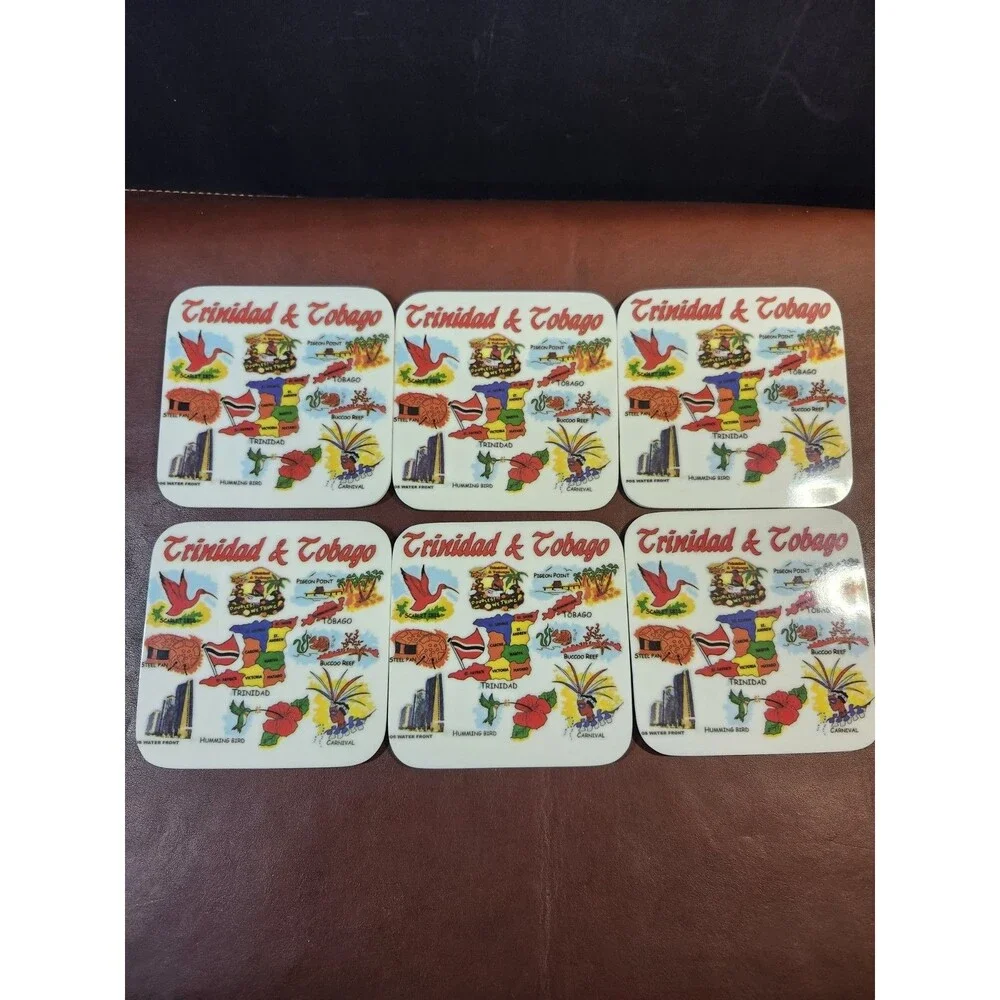 Trinidad & Tobago souvenir coasters featuring a colorful illustrated map,...